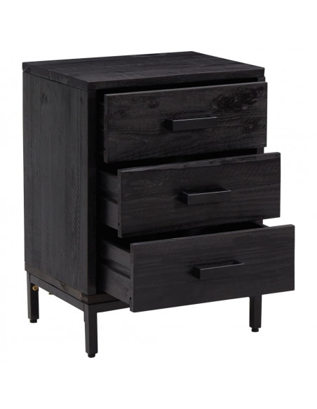Comodino Nero 40x30x55 cm Legno Massello di Pino Riciclato