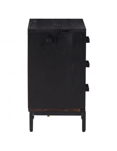 Comodino Nero 40x30x55 cm Legno Massello di Pino Riciclato
