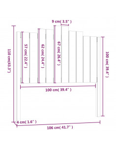 Testiera per Letto Grigia 106x4x110cm in Legno Massello di Pino