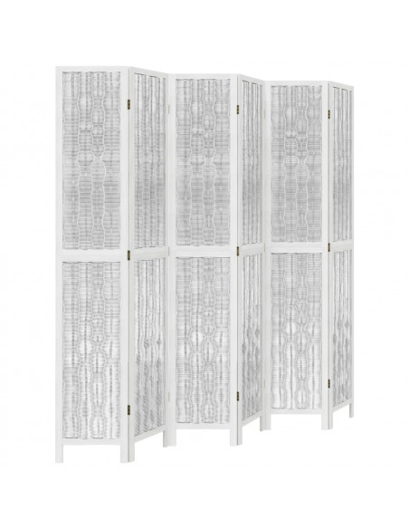 Divisorio Ambienti 6Pannelli Bianco Legno Massello di Paulownia