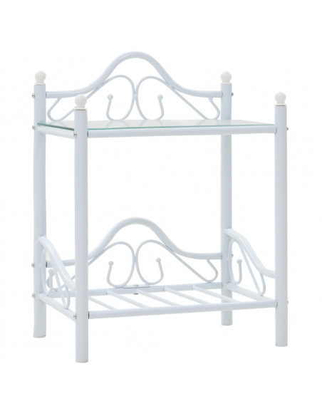 Comodino in Acciaio e Vetro Temperato 45x30,5x60cm Bianco