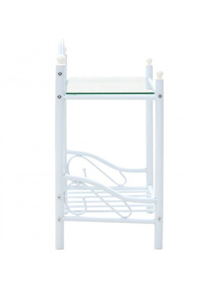 Comodino in Acciaio e Vetro Temperato 45x30,5x60cm Bianco