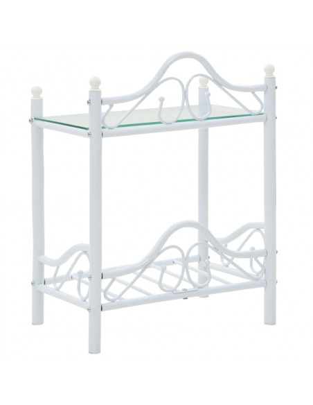Comodino in Acciaio e Vetro Temperato 45x30,5x60cm Bianco
