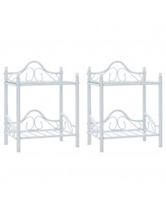 Comodini Set 2 pz Acciaio e Vetro Temperato 45x30,5x60cm Bianco 2