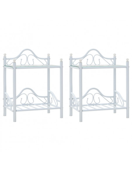 Comodini Set 2 pz Acciaio e Vetro Temperato 45x30,5x60cm Bianco