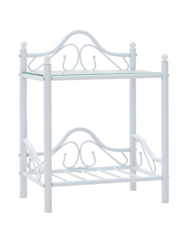 Comodini Set 2 pz Acciaio e Vetro Temperato 45x30,5x60cm Bianco