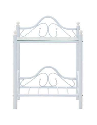 Comodini Set 2 pz Acciaio e Vetro Temperato 45x30,5x60cm Bianco