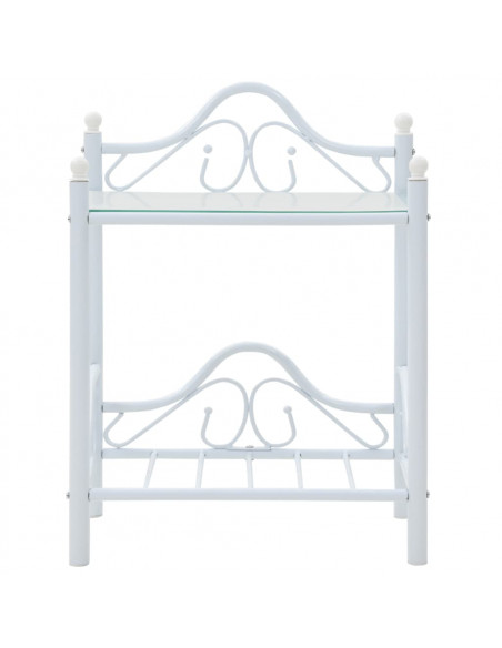 Comodini Set 2 pz Acciaio e Vetro Temperato 45x30,5x60cm Bianco