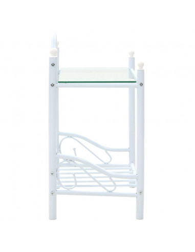 Comodini Set 2 pz Acciaio e Vetro Temperato 45x30,5x60cm Bianco
