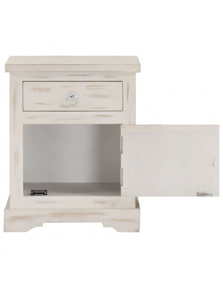 Comodino Bianco 40x30x50 cm in Legno Massello di Mango