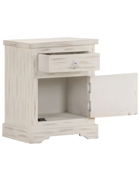 Comodino Bianco 40x30x50 cm in Legno Massello di Mango