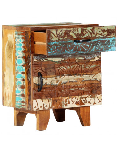 Comodino Intagliato a Mano 40x30x50 cm in Massello di Recupero