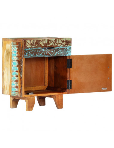 Comodino Intagliato a Mano 40x30x50 cm in Massello di Recupero