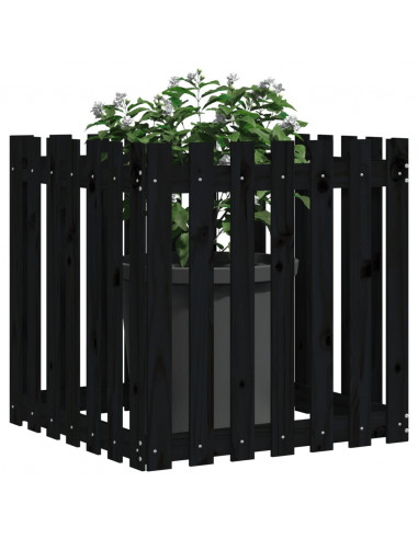 Fioriera Giardino a Recinzione Nera 70x70x70 cm Massello Pino