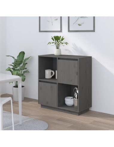 Credenza Grigia 74x35x80 cm in Legno Massello di Pino