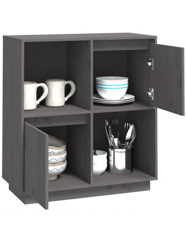 Credenza Grigia 74x35x80 cm in Legno Massello di Pino