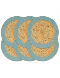 Tovagliette 6 pz Naturale e Verde 38 cm in Juta e Cotone 2