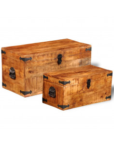 Casse di Stoccaggio 2 pz in Legno Ruvido di Mango 2