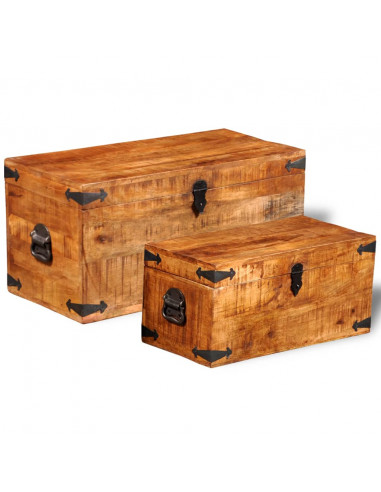 Casse di Stoccaggio 2 pz in Legno Ruvido di Mango