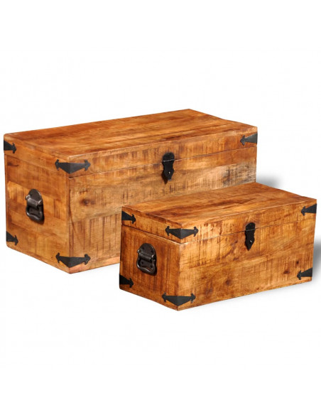 Casse di Stoccaggio 2 pz in Legno Ruvido di Mango