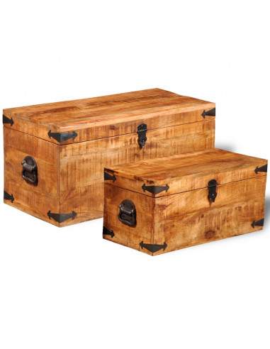 Casse di Stoccaggio 2 pz in Legno Ruvido di Mango