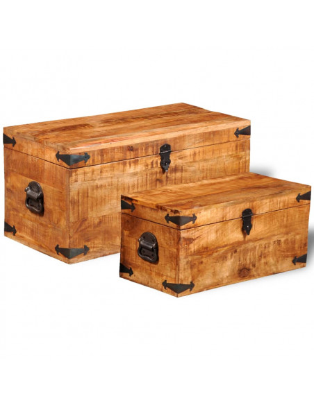 Casse di Stoccaggio 2 pz in Legno Ruvido di Mango