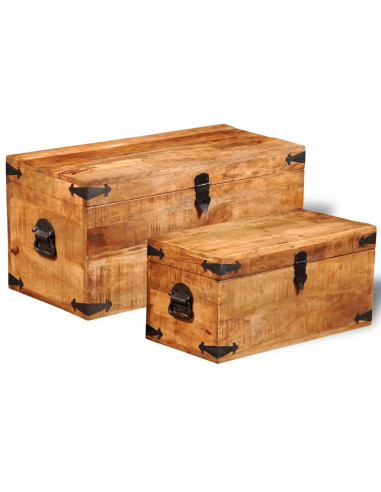 Casse di Stoccaggio 2 pz in Legno Ruvido di Mango