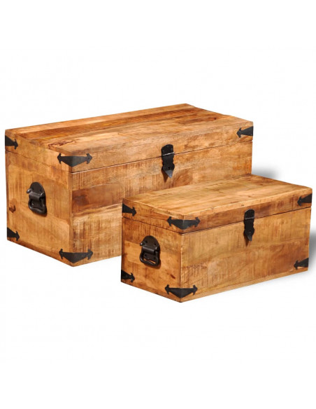 Casse di Stoccaggio 2 pz in Legno Ruvido di Mango