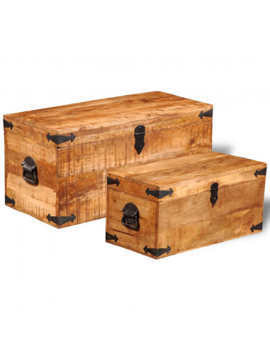 Casse di Stoccaggio 2 pz in Legno Ruvido di Mango