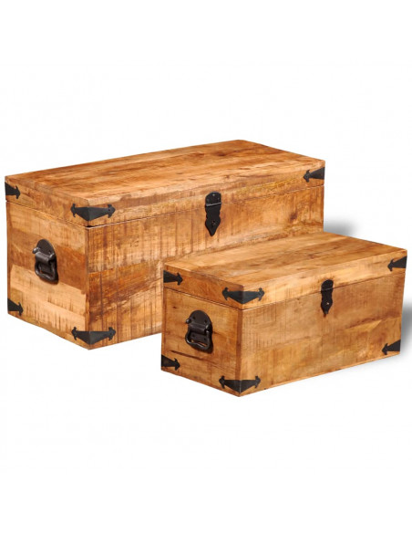 Casse di Stoccaggio 2 pz in Legno Ruvido di Mango