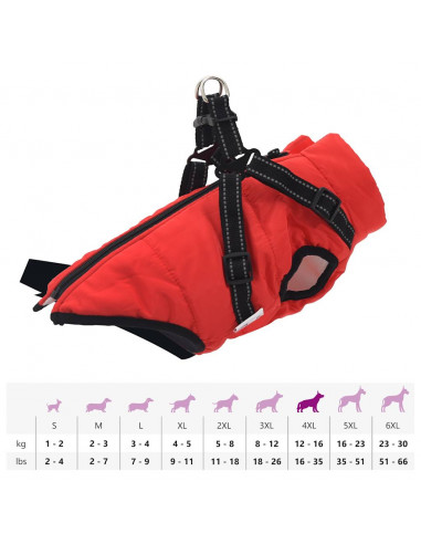 Cappotto Cani con Imbracatura Impermeabile Riflettente Rosso L