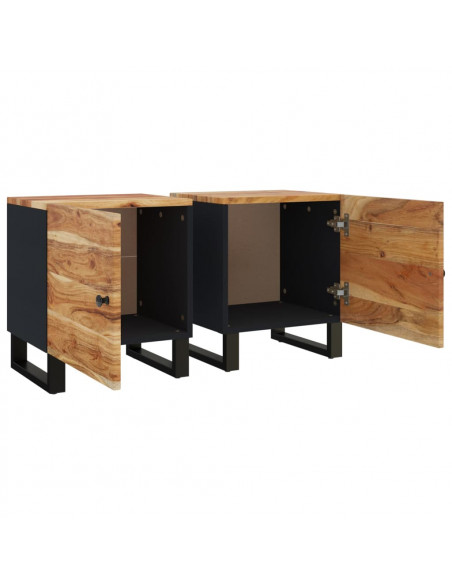 Comodini 2pz 40x33x46 cm in Legno Massello di Acacia