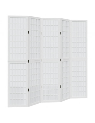 Divisorio Ambienti 5Pannelli Bianco Legno Massello di Paulownia