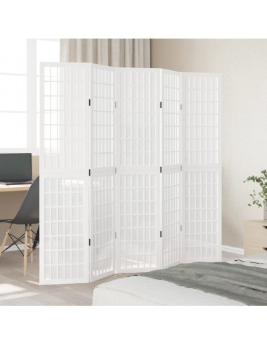 Divisorio Ambienti 5Pannelli Bianco Legno Massello di Paulownia