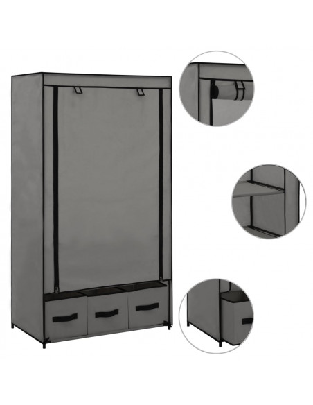 Armadio Grigio 87x49x159 cm in Tessuto