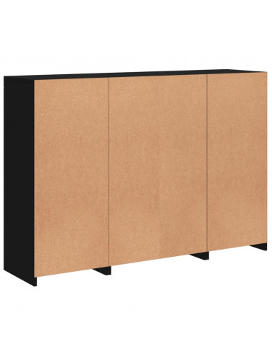 Credenze con Luci LED 3 pz Nere in Legno Multistrato