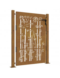 Cancello da Giardino 105x130 cm in Acciaio Corten Design Bambù 2