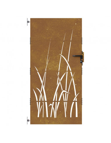 Cancello da giardino 85x200 cm in acciaio Corten con design erba