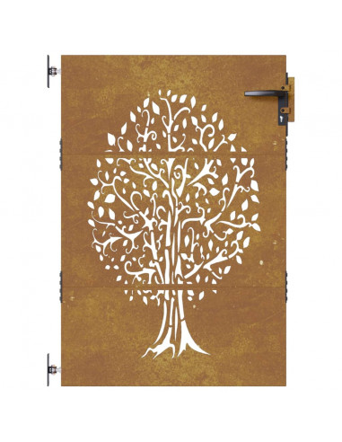 Cancello da Giardino 85x125 cm in Acciaio Corten Design Albero