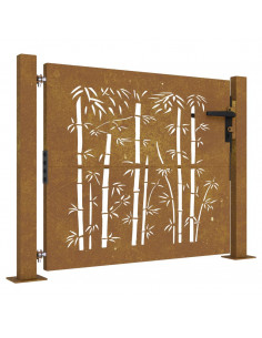 Cancello da Giardino 105x80 cm in Acciaio Corten Design Bambù 2