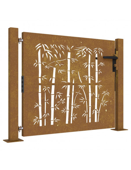 Cancello da Giardino 105x80 cm in Acciaio Corten Design Bambù