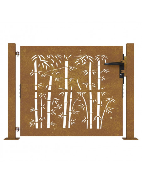 Cancello da Giardino 105x80 cm in Acciaio Corten Design Bambù