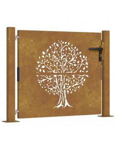 Cancello da Giardino 105x80 cm in Acciaio Corten Design Albero 2