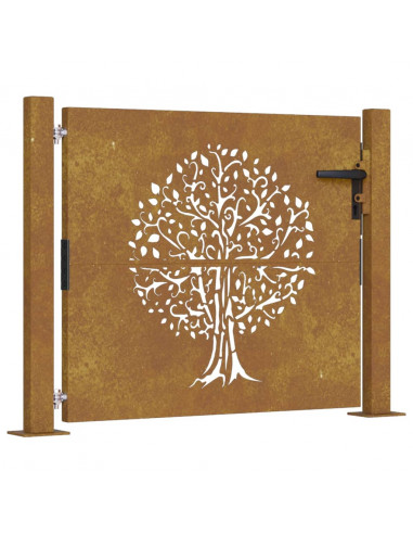 Cancello da Giardino 105x80 cm in Acciaio Corten Design Albero