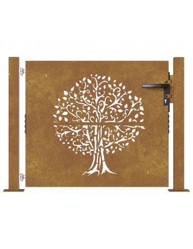 Cancello da Giardino 105x80 cm in Acciaio Corten Design Albero