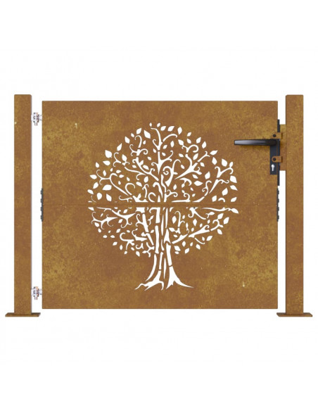 Cancello da Giardino 105x80 cm in Acciaio Corten Design Albero