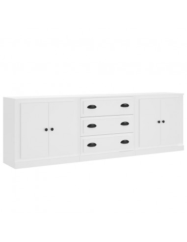 Credenze 3 pz Bianco in Legno Multistrato