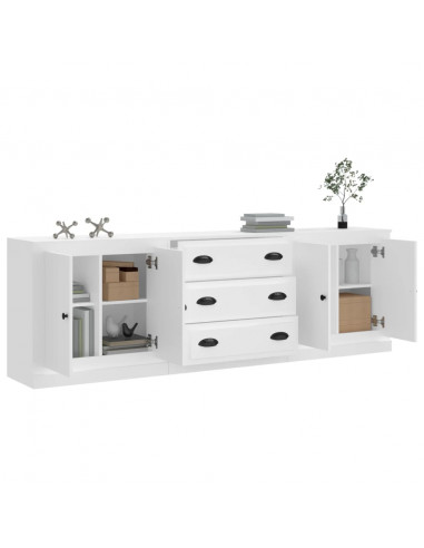 Credenze 3 pz Bianco in Legno Multistrato