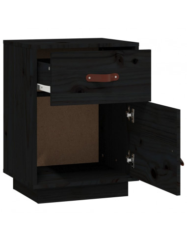 Comodini Neri 2 pz 40x34x55 cm in Legno Massello di Pino