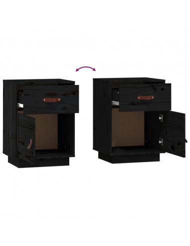 Comodini Neri 2 pz 40x34x55 cm in Legno Massello di Pino